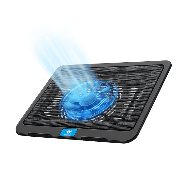 Mikuso NCP063 Notebook Cooling Pad with blue LED light glowing in the dark.
