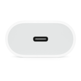 White 20W USB-C Power Adapter plug isolated on a white background.