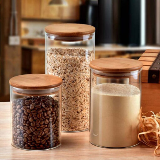 Glass Jar With Bamboo Lid – 6.5 x 12 cm Airtight Storage Container - Image 5