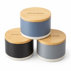 Danny Home Ceramic Canister Set – 10cm Storage Jars with Bamboo Lids (3pcs)