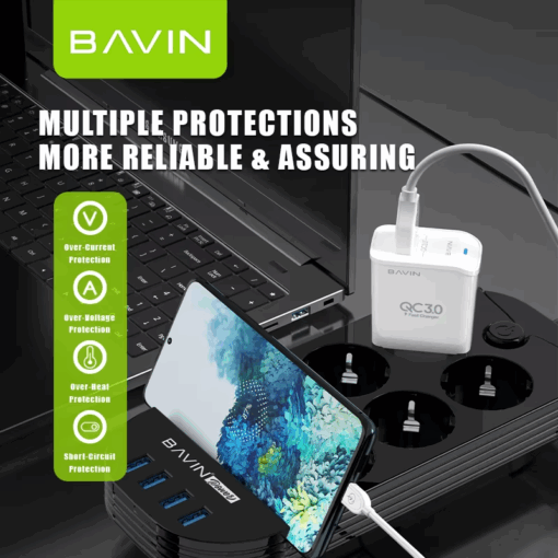 Bavin PC102Y Qualcomm 3.0 Fast Charger with iOS Lightning Cable (18W) - Image 5