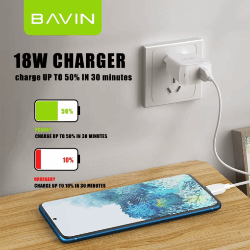 Bavin PC102Y Qualcomm 3.0 Fast Charger with iOS Lightning Cable (18W) - Image 3