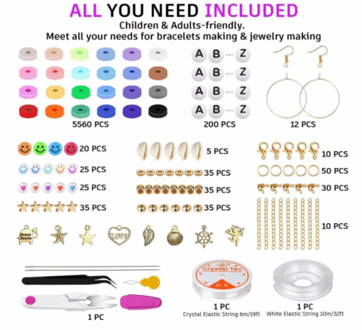 6000 Pcs DIY Clay Beads Set – 28 Grids Bracelet Kit - Image 4