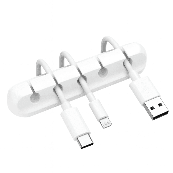 5-slot cord organizer with adhesive backing made from flexible silicone for cable management