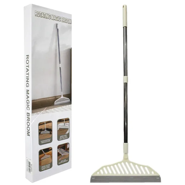 Sweeping dust and water rotating magic broom with 180 degree swivel head and stainless steel handle
