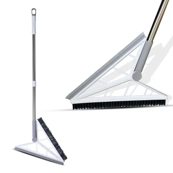 2-in-1 bathroom cleaning brush with V-shaped bristles and rotating scrubber head