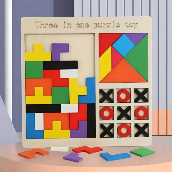 Wooden Puzzles Color Shapes And XO 3 In 1