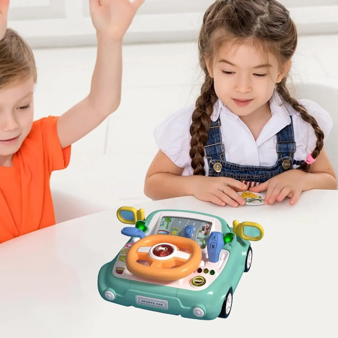 STARTIST Electric Simulation Steering Wheel Toy Portable Car Adventure Games Simulation Driving Sounding Toy For Kids Teens Girls Boys Red