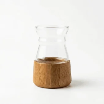 Premium Pyrex Glass Mate Gourd – Wooden Base Cup (120ml) on a white background