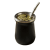 Black and silver Premium Stainless Steel Mate Gourd with double-wall insulation on a table.