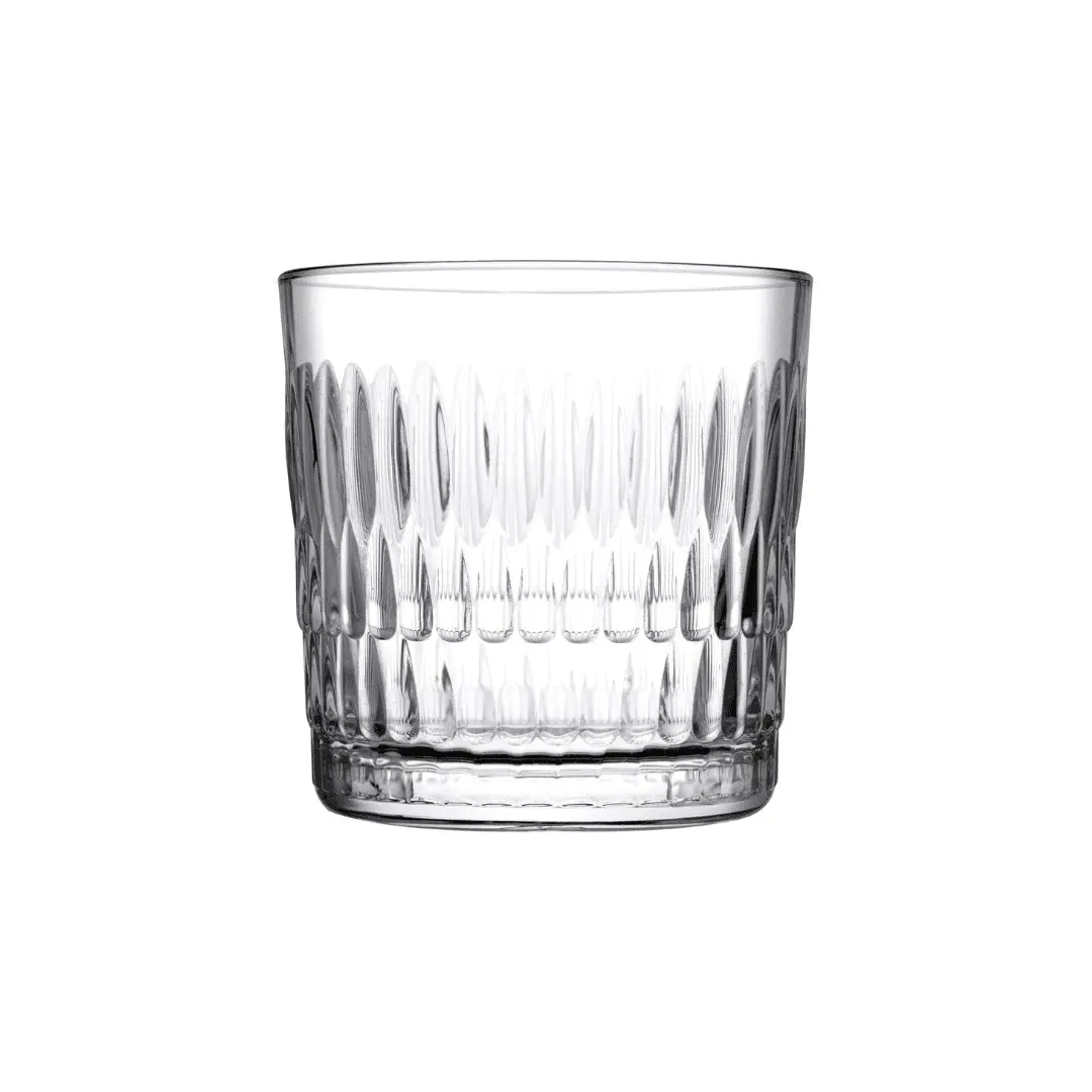 Pasabahce Rain textured glass tumbler, empty, clear glassware