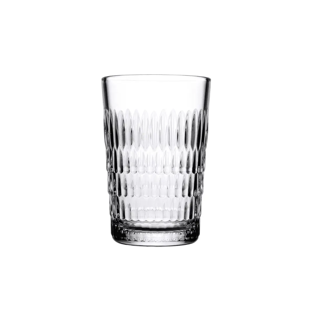 Pasabahce Rain textured highball glass, tall clear drinkware