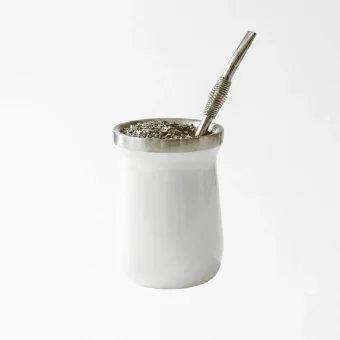 Premium Stainless Steel Mate Gourd – Double Walled Insulated Cup (White & Silver)