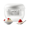 Barella Greek Yogurt Maker with spring pressure plate filled with thick white labne.