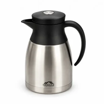 Momaz Berlin Series stainless steel vacuum jug with black lid and handle, 1.5L capacity