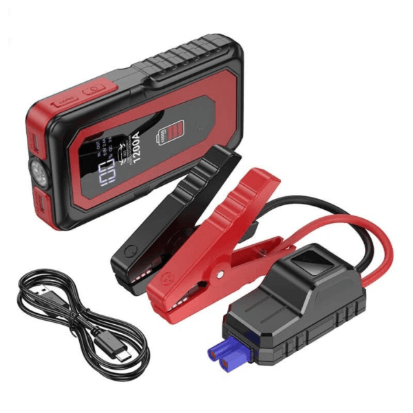 Nexera Portable Car Jump Starter unit with its smart jumper cables