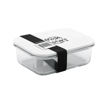 Glass Meal Prep Container with Bamboo Lid & Strap on a white background