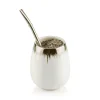 Premium Porcelain Mate Cup – Durable Yerba Gourd, with a pipe on a white background