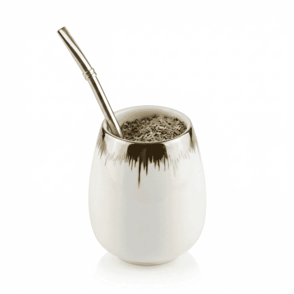 Premium Porcelain Mate Cup filled with fresh green Yerba Mate.