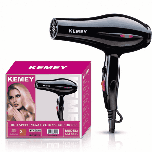 Kemey KM-5810 Professional Hair Dryer in a sturdy black finish.
