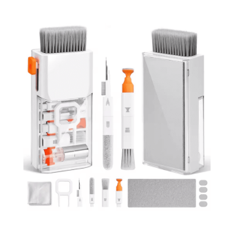 ultifunction Electronics Cleaning Kit displaying brushes, a keycap puller, and a microfiber polishing cloth.
