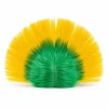 A green and yellow spiked mohawk hair wig representing Brazil's football team colors, isolated on a white background.