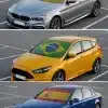 A collection showing three cars featuring German, Brazilian, and Spanish national flag design sunshades applied to their windshields.