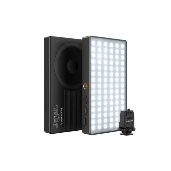 woman holding phone with Plokama MS-20 magnetic LED light attached, used for photography