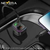 black NEXERA car charger with labeled USB-A, USB-C1, and USB-C2 ports