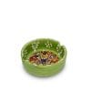 An 8 cm green handcrafted ceramic ashtray featuring intricate floral designs.