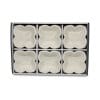 A set of 6 white flower-shaped ceramic bowls displayed inside their product packaging.