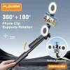 selfie stick tripod extended with phone clip showing 360 degree rotation for vertical shooting