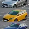 A collage of three cars featuring Germany, Brazil, and France national flag designs as windshield sunshade decals.