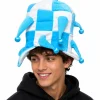 Argentina Fan Wearing World Cup party jester hat for Argentina fans featuring a light blue and white checkered plush design with extended soft points and shiny blue pom-poms, isolated on a white background.