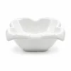Glossy white ceramic serving bowl featuring an elegant flower-shaped design