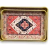 A detailed top-down view of the decorative serving tray set of 2 featuring intricate oriental patterns and a gold border,