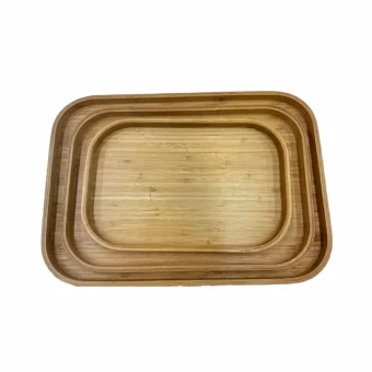A top view of the Natural Bamboo Serving Tray set of 3 nested together.
