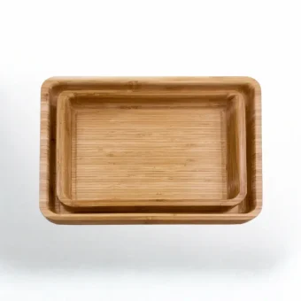 A top view of the Natural Bamboo Serving Tray set.