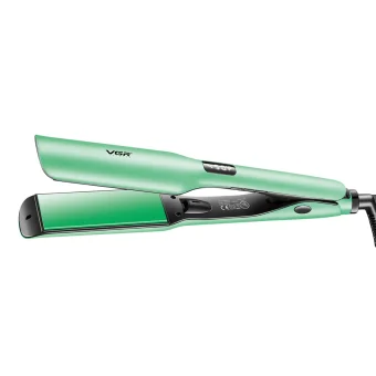 Side profile of the green VGR V-526 professional ceramic hair straightener with LED display.