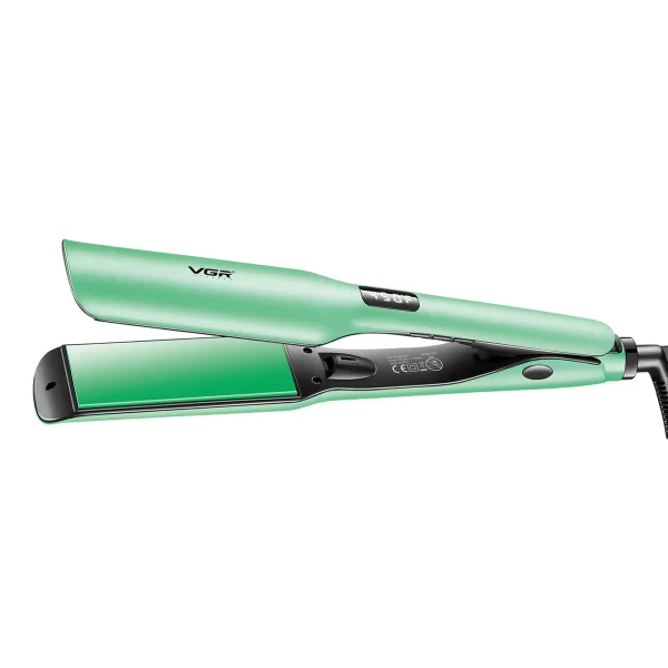 Side profile of the green VGR V-526 professional ceramic hair straightener with LED display.
