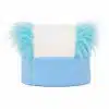 A premium world cup fan hat for Argentina featuring vibrant sky blue and white faux fur stripes on a solid sky blue base band, isolated on a white background.