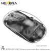 Nexera NX-WM01 transparent wireless mouse showing internal mechanics in dark night black