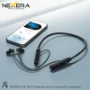 Nexera wireless earphones connected via Bluetooth to a smartphone playing music