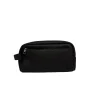 Black PU leather travel pouch with zippered compartments front view