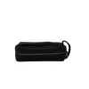 Black leather travel pouch bottom view showing compact rectangular shape