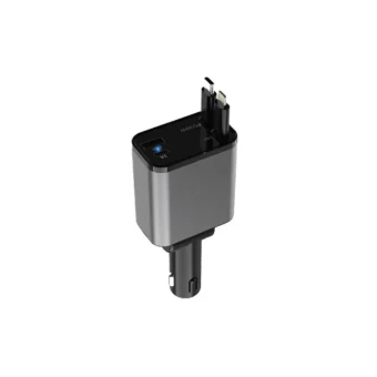 Green Lion retractable 50W car charger with USB-C and Lightning cables