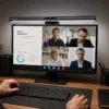 Porodo LumaView webcam and desk light in use during work video conference