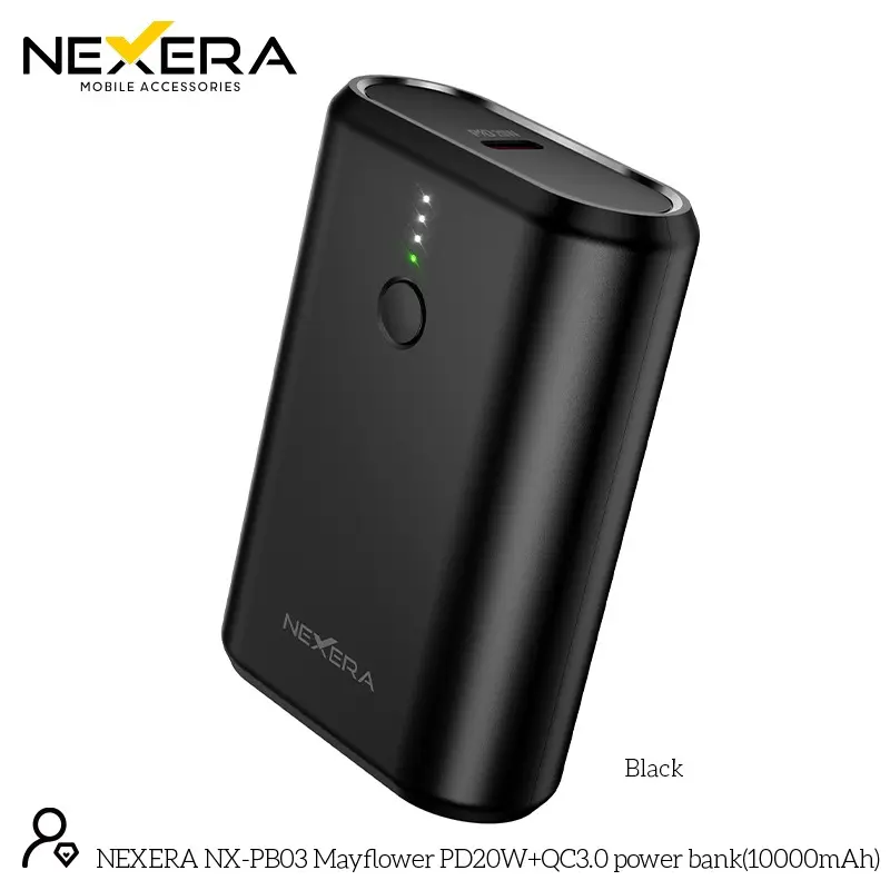 NEXERA Mini Portable Power Bank back view showing specifications