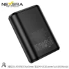 NEXERA Mini Portable Power Bank angled view with battery lights on, black