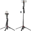 Hoco AI Gimbal Selfie Stick & Tripod shown folded and fully extended as a tripod stand